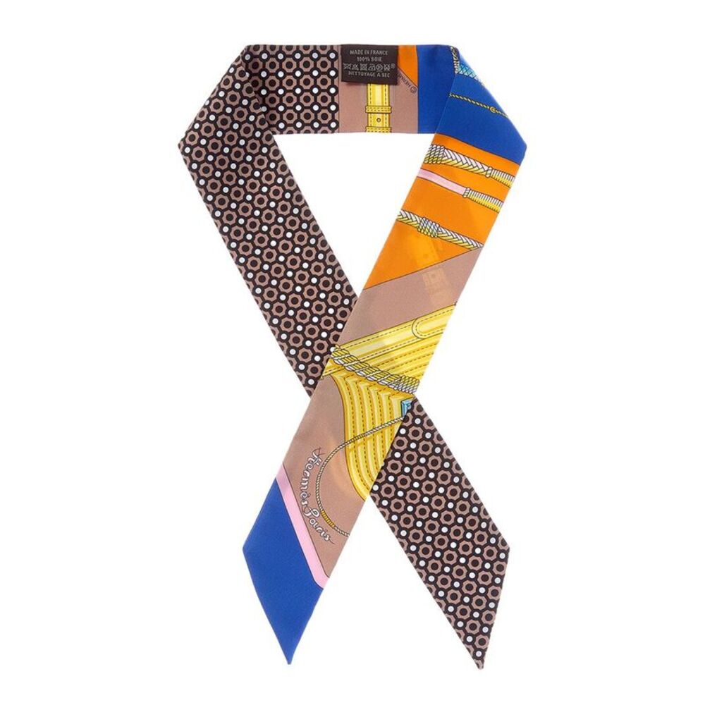 Hermès Clic Clac Modern Cannage Twilly Julia Abadie Silk Scarf (Authentic